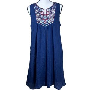 Luxology Blue‎ Embroidered Dress Womens 10 Boho Patriotic Beach Coastal Vacation